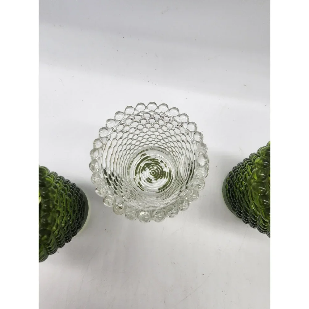 Vintage Hobnail Glass Votive Candle Holders Set of 4 Green and Clear Mid Century